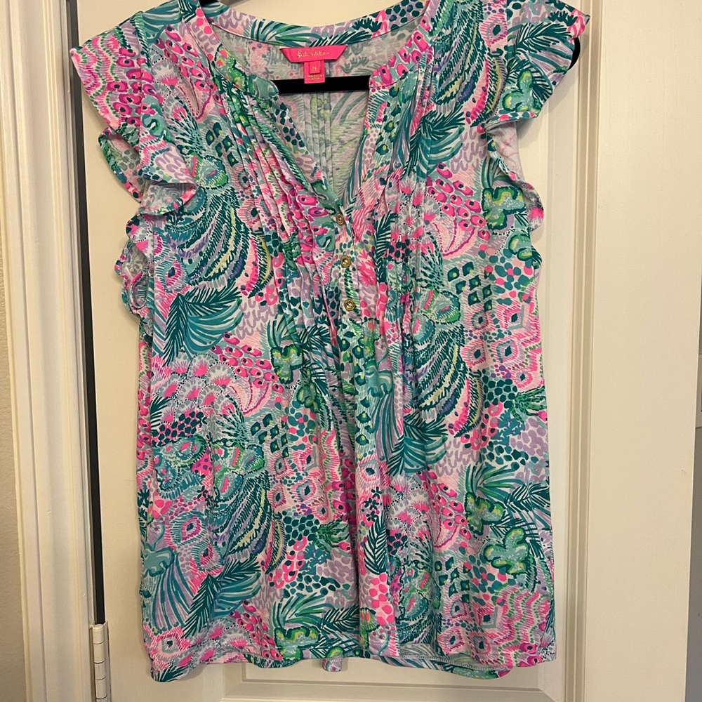 Lilly Pulitzer Tropical Print Ruffle Blouse